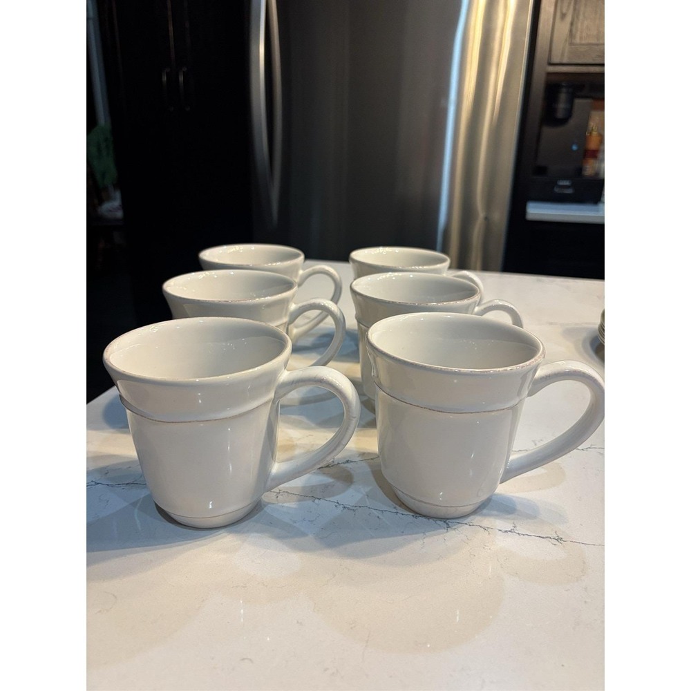 Set of 6 Pottery Barn Cambria Stoneware Coffee Mugs White Portugal